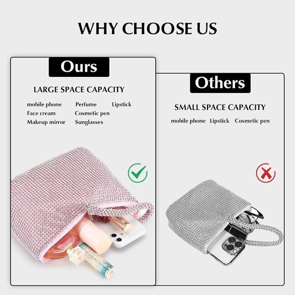 Women Sliver Sparkly Glitter Clutch Triangle Rhinestone - Picture 2 of 7